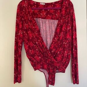 Floral Red Long Sleeve Bodysuit